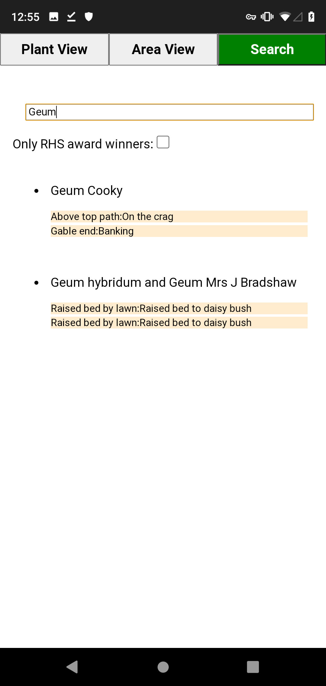 GrannyPlant search view